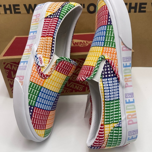 Vans WMNS Shoes - Multicolor Classic Slip-On (Pride) Multi/True White Sneakers - Picture 13 of 16